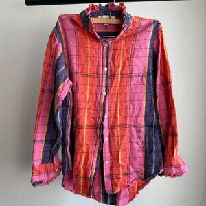 Kerri Rosenthal Mia Ruffle Shirt Cabin Plaid Top Buttondown Graphic Size S